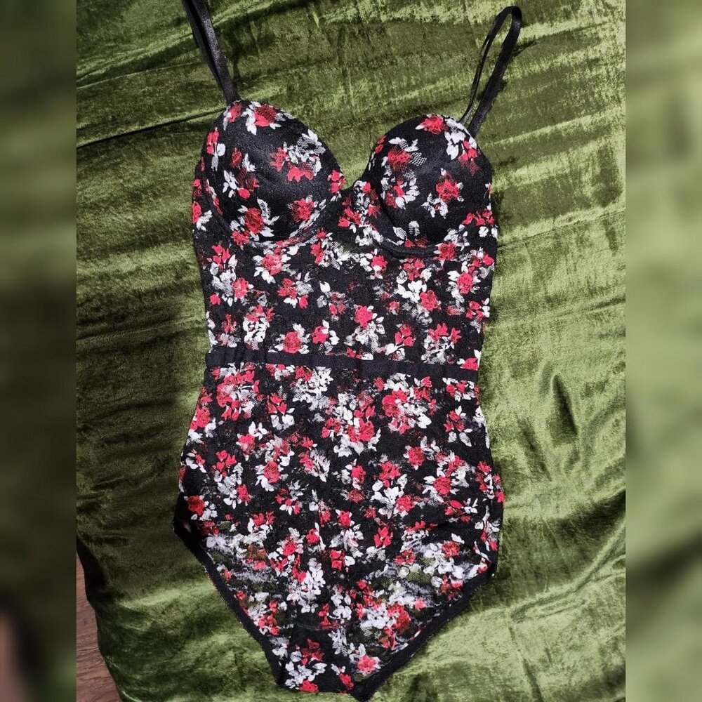 Sheer bodysuit lingerie lace floral bustier top